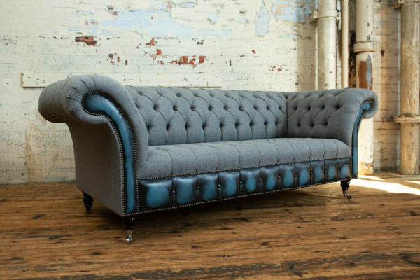 Designer Chesterfield graue Sofas Polster Couchen Textil Relax Möbel