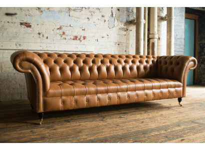 Design Chesterfield Sofagarnitur 4 Sitzer Couch Leder Polster Braun Luxus Sofa