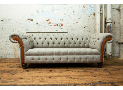 Grauer Chesterfield Dreisitzer Couch Polster Design Sofa Moderner 3er