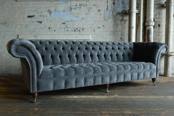 Designer Graue Chesterfield Couch Big Sofa 4-Sitzer Polster Möbel