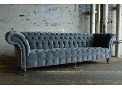 Designer Graue Chesterfield Couch Big Sofa 4-Sitzer Polster Möbel