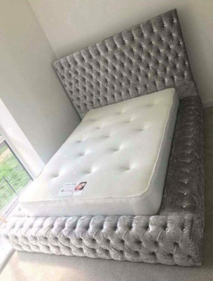 Klassischer Englischer Stil Bett Doppel Textil Chesterfield Betten 160x200cm Neu