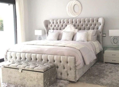 Chesterfield Designer Bett Schlafzimmer Textil Leder Polster 140/160/180/200 cm