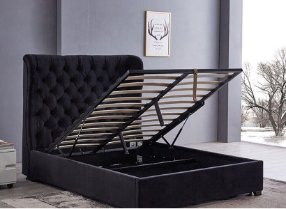 Schwarzes Chesterfield Polsterbett Luxus Schlafzimmer Deko Design Betten Leder