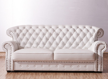 Weißer Dreisitzer Chesterfield Hohe Rückenlehne Echt Handarbeit Leder Couch