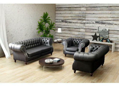 Chestefield Sofagarnitur Ledersofa Sofa Polster Garnitur Couch 3+2+1 Neu