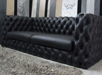 Schwarzer Chesterfield 3 Sitzer Couch Sofa Designer Luxus Garnitur 