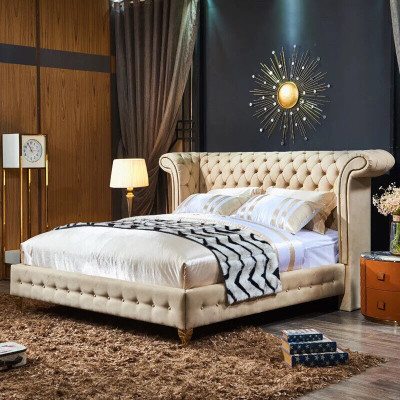 Chesterfield Design Polster Englisches Doppelbett Beige 140/160/180x200 cm