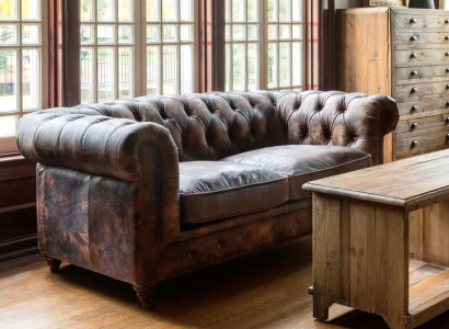 Brauner Chesterfield Mens Club Sofa Couch Leder Polster Dreisitzer 