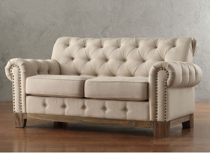 Chesterfield 2 Sitz Klassische Luxus Natur Holz Gestell Sofa Textil Leder Couch