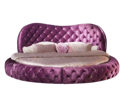 Runde Chesterfield Design Bett Schlafzimmer Textil Leder Polster Lila Rund Luxus