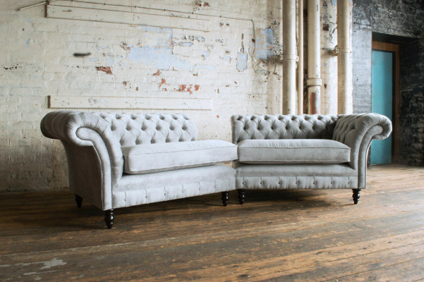 Hochwertige Chesterfield Polster Couch Textil Sofa günstig Microfaser Sofas Neu
