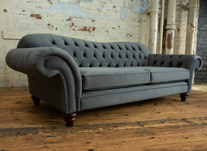 Big Sofa 4 Sitzer Couch Chesterfield Polster Sitz Garnitur Stoff Textil Neu Grau