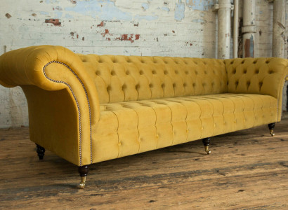 Sofa Sofa Polster Chesterfield Textil Sofas Design Luxus Stoffsofas 4Sitzer Gelb