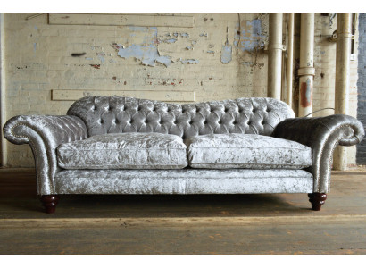 Klassische Chesterfield Couch 4 Sitzer Sofa Couchen Samt Leder Design Grau 240cm