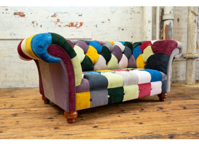 Modern Design Bunter Chesterfield 2 Sitzer Sofa Textil Couch Polster Design 