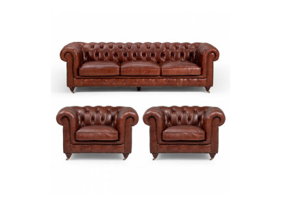 Sofagarnitur 3+1+1 Sitzers Klassische Luxus Chesterfield Sofa Leder