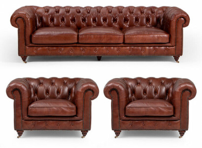 Sofagarnitur 3+1+1 Sitzers Klassische Luxus Chesterfield Sofa Leder