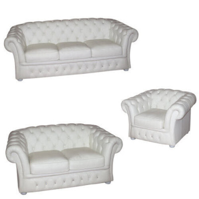Weiße Chesterfield Sofa 3+2+1 SITZER Polster Designer Sofas Garnitur