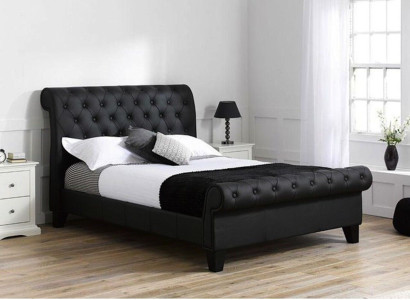 Schwarzes Chesterfield Hotel Doppelbett Schlafzimmer Polster Luxus Möbel