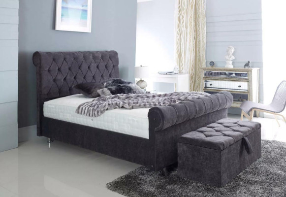 Chesterfield Design Samt Bett Luxus Textil Betten Schlafzimmer Doppel