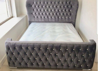 Chesterfield Design Bett Textil Leder Samt Polster Hotel Betten Schlafzimmer
