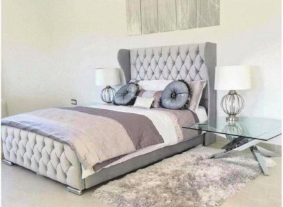 Chesterfield Design Bett Textil Samt Polster Leder Hotel Betten Schlafzimmer Neu