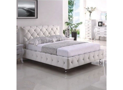 Weißes Polster Chesterfield Doppelbett Textil Schlafzimmer Möbel