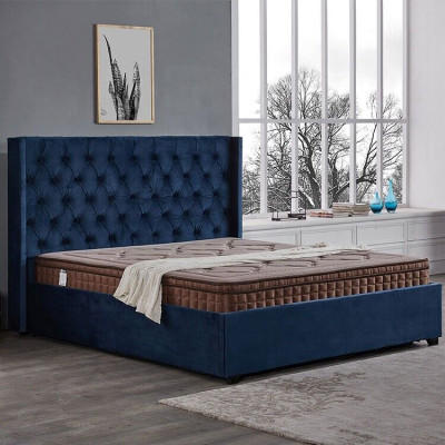 Royales Blaues Schlafzimmer Bett Polster Doppelbetten Chesterfield Design