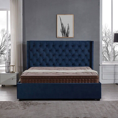 Royales Blaues Schlafzimmer Bett Polster Doppelbetten Chesterfield Design