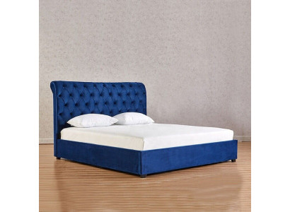 Blaues Chesterfield Doppelbett Schlafzimmer Luxus Möbel Polster Betten