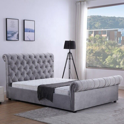 Design Chesterfield Bett Textil Polster Leder Hotel Betten Schlafzimmer Neu Samt