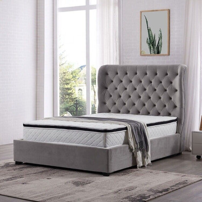 Luxuriöses Graues Designer Doppelbett Polstermöbel Betten