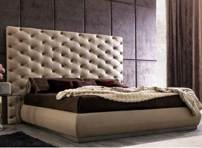 Beiges Wandpaneel Chesterfield Luxus Bett Designer Doppelbetten