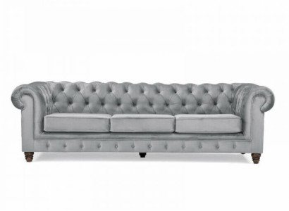 Chesterfield 5 Sitzer Klassische Luxus Sofa Textil Leder Couch Silber Couchen