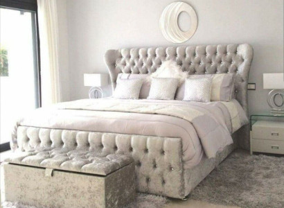 Weißes Chesterfield Bett Schlafzimmer Betten Textil Leder Hotel Luxus 