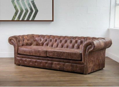 Braun Chesterfield 3 Sitzer Klassische Luxus Barock Sofa Textil Leder Couch Stil