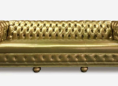 Chesterfield 4 Sitzer Sofa Couch Leder Garnitur Polster Sitz Stoff Gold Sitz Neu