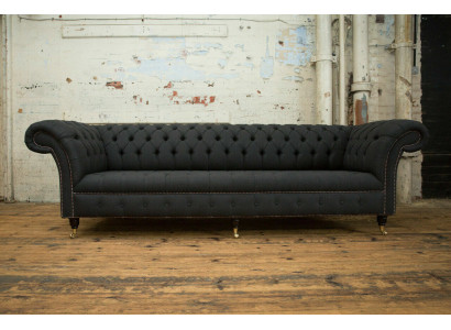 Schwarze Chesterfield Textil Leder Sofa Couch Polster Big Sitzpolster xxl 265cm