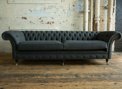 Original Chesterfield Textil Leder Sofa Couch Polster Big Sitzpolster Grau 265cm