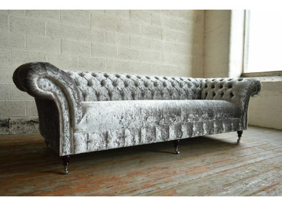 Silber Chesterfield Textil Leder Sofa Couch Polster Big Sitzpolster Neu 265cm