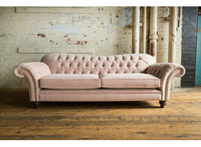 Klassische Chesterfield Couch 4 Sitzer Sofa Couch Samt Leder Design Rosa 240cm