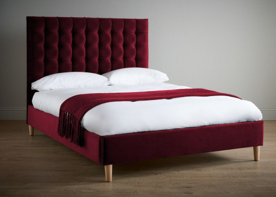 Rotes Luxus Samt Textil Bett Doppel Design Chesterfield 180x200cm Betten Neu