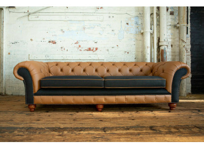 Braune Chesterfield Couch 4 Sitzer Sofa Couchen Samt Leder Design