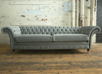 Chesterfield 4 Sitzer Polster Couch Modern Stil Leder Stoff Sofa Couchen Textil