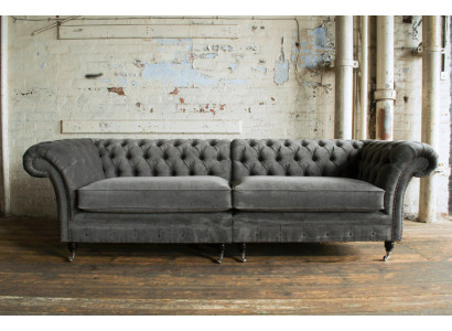 Klassische Chesterfield Sofa 4 Sitzer Design Sofas Polster Couchen Leder Braun