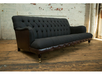 Klassische Chesterfield Couch 3 Sitzer Sofa Couch Samt Leder Blau Design Polster