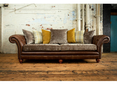 Klassische Chesterfield Sofa 4 Sitzer Sofas Couchen Leder Braun Design Polster