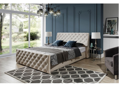 Chesterfield Bett Schlafzimmer Betten Textil 200x200cm Samt Big Hotel Beige Neu