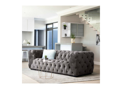 Grauer Chesterfield Dreisitzer Couch Gepolsterter Stil Möbel